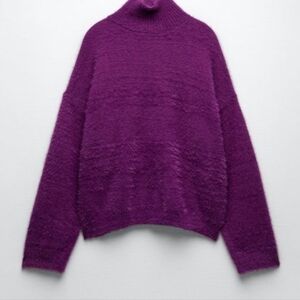 Zara Fuzzy Vibrant Purple Mock Neck Sweater L